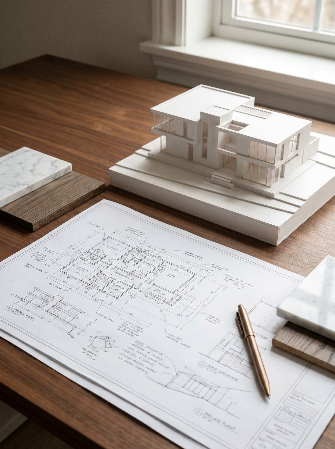 Architectural plans and model, the development process